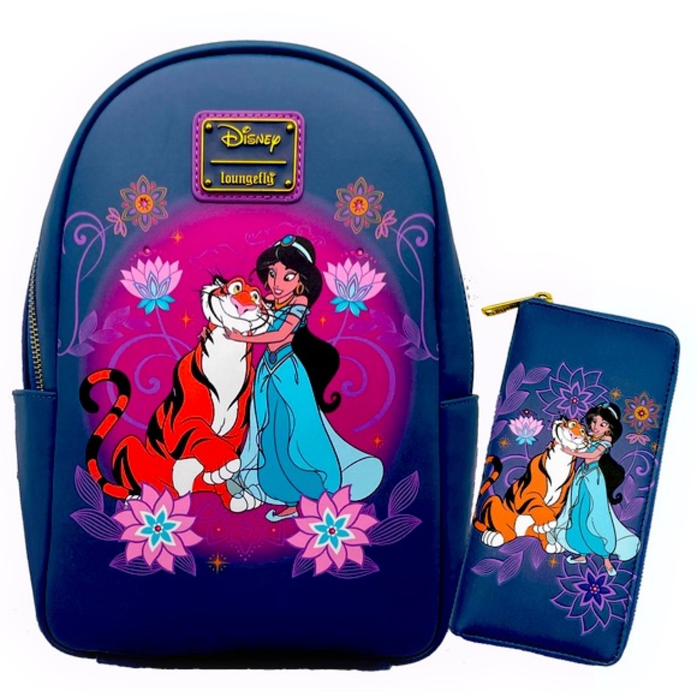NWT Jasmine and Rajah Disney Loungefly mini backpack and matching wallet NWT